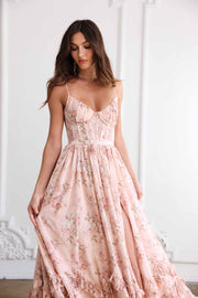 The Carmen Dress in Peach Tapestry