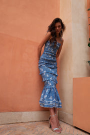 The Geranium Dress in Dusk Blue Roses