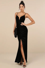 Sexy Sling Deep V Pleated Front Slit Dress