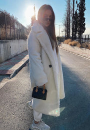 Luxury Temperament Single Button White Woolen Coat