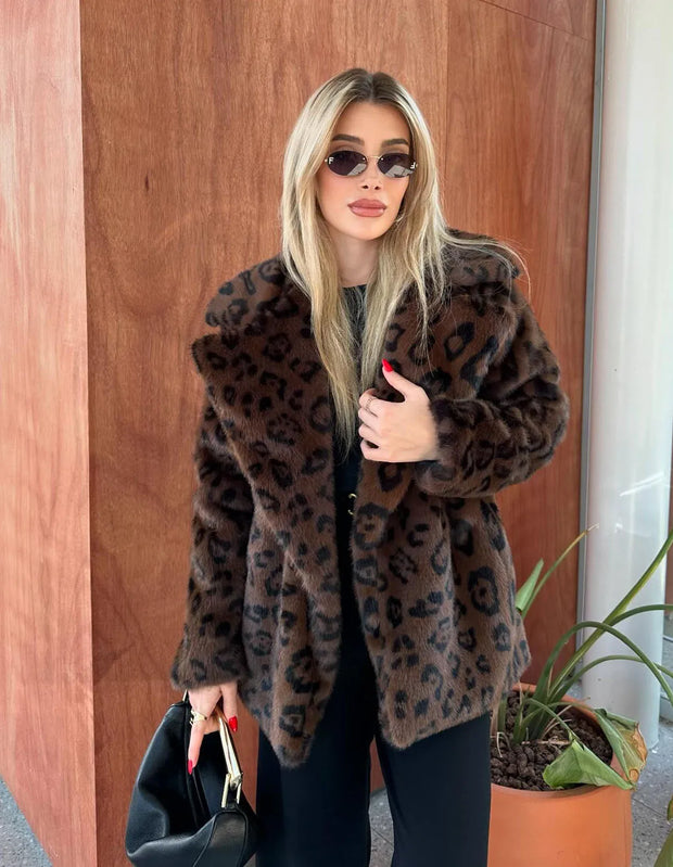 Fashion Wild Leopard-Print Plush Imitation Fur Luxury Coat