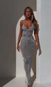 Sexy Big Backless Halter Low-Cut See-through Hot Dress