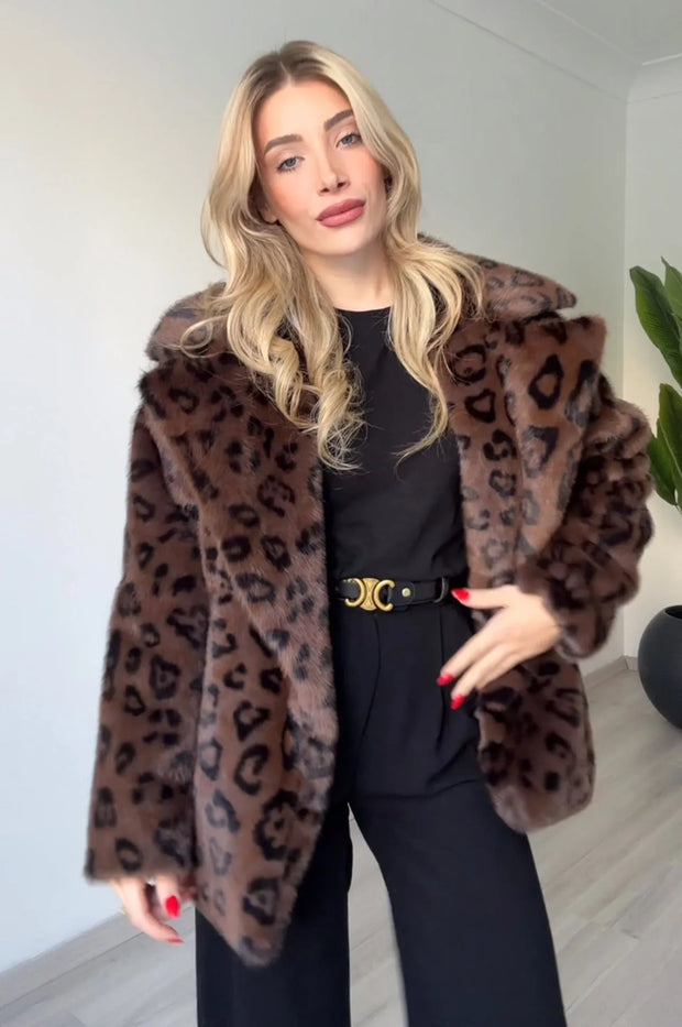 Fashion Wild Leopard-Print Plush Imitation Fur Luxury Coat