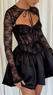 Sexy Long Sleeve Lace Tube Top Princess Dress Short Skirt