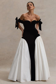 Sexy Sleeveless Cold-Shoulder Bandeau Slim-Fit Black and White Color Contrast Patchwork Dress