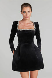 Sexy Elegant Rhinestone U Collar Black Temperament Dress