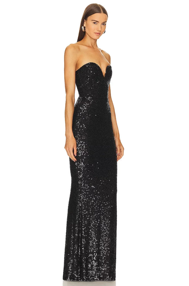 Sexy off-the-Shoulder Deep V Bandeau Slim-Fit Shiny Party Dress