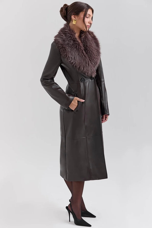 Sexy Fashion Trendy Long-Sleeve Leather Faux Fur Coat