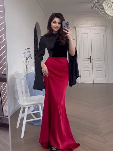 Sexy Lengthened Slim Fit Contrasting Color of Black and Red Temperament Dress