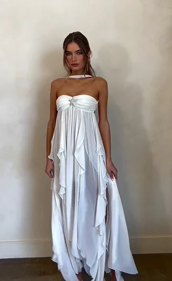 Sexy Sleeveless Cold-Shoulder Pleated Tube Top Dress