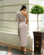 Sexy Oblique Shoulder Long Sleeve Hollow-out Elegant Dress