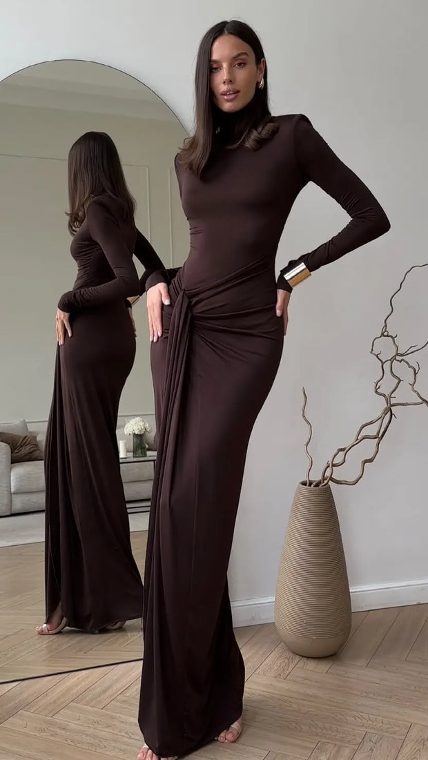 Sexy Long Sleeve Slim-Fit Solid Color Temperament Dress