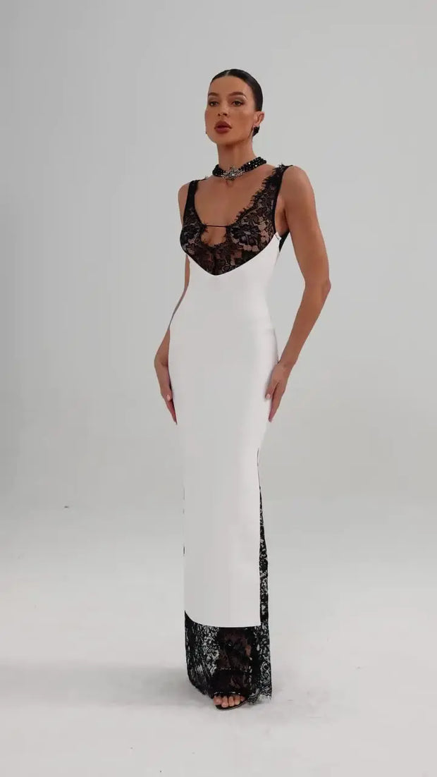 Sexy Lace Super Deep V Slim Fit Patchwork Dress