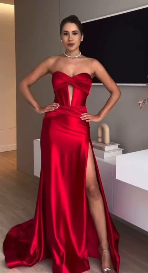 Sexy off-the-Shoulder Tube Top Slim-Fit Hollow-out High Slit Evening Dress