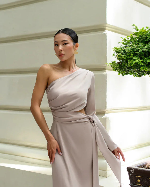 Sexy Oblique Shoulder Long Sleeve Hollow-out Elegant Dress