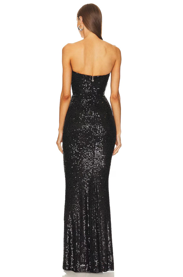 Sexy off-the-Shoulder Deep V Bandeau Slim-Fit Shiny Party Dress