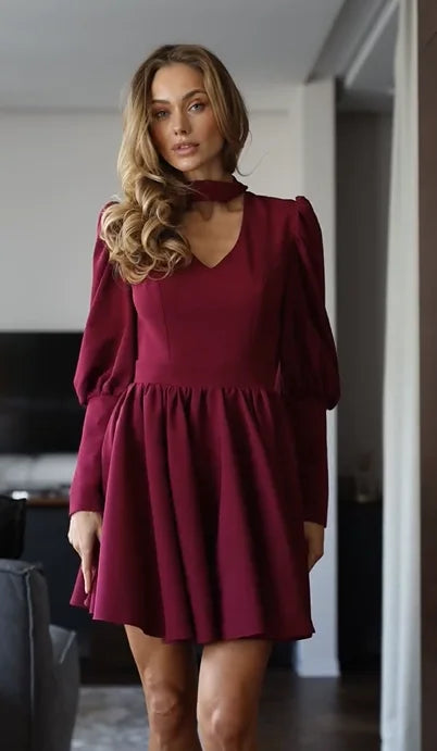 Sexy Elegant Long Sleeve V-neck Temperament Jumpsuit Skirt