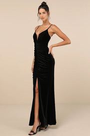 Sexy Sling Deep V Pleated Front Slit Dress