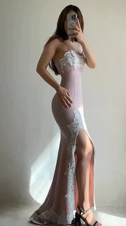 Sexy Sling Slim Lace Slit Dress