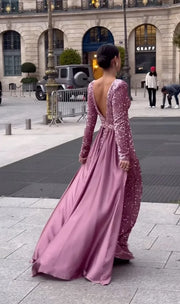 Sexy Long Sleeve Shiny Slim-Fit Luxury Evening Dress