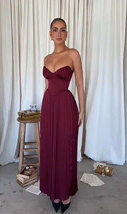 Sexy Sleeveless Cold-Shoulder Bandeau Slim-Fit Pleated Dress