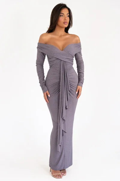 Sexy Strapless Long Sleeve Slim Fit Pleated Dress