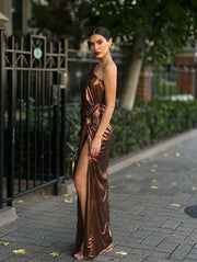 Sexy Sloping Exposed Shoulder Waist-Tight High Slit Hot Dress