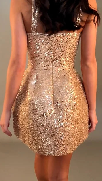 Sexy Shiny Halter Sleeveless Tube Top Mini Skirt