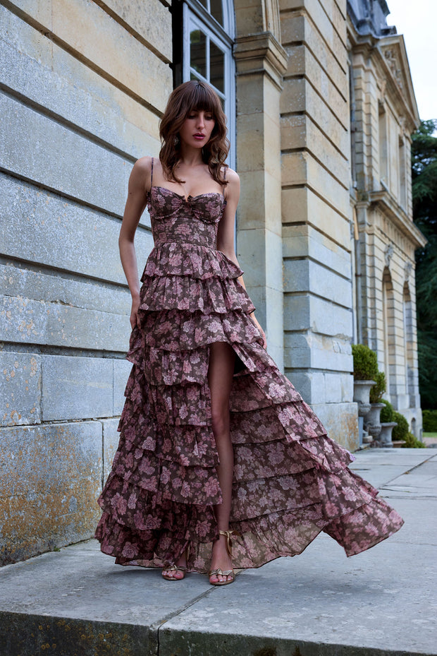 The Josephine Dress in Chocolate Peony Print