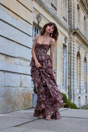 The Josephine Dress in Chocolate Peony Print