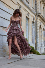 The Josephine Dress in Chocolate Peony Print