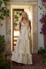 The Lucetta Dress in Taupe Windsor Brocade