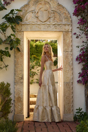 The Lucetta Dress in Taupe Windsor Brocade