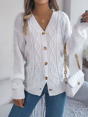 Autumn and Winter Leisure V-neck Lantern Sleeve Twist Button Knitted Cardigan Sweater Coat