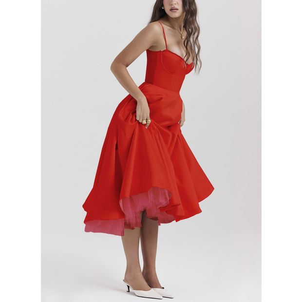 V-neck Brace Sleeveless Dress Pettiskirt Maxi Skirt