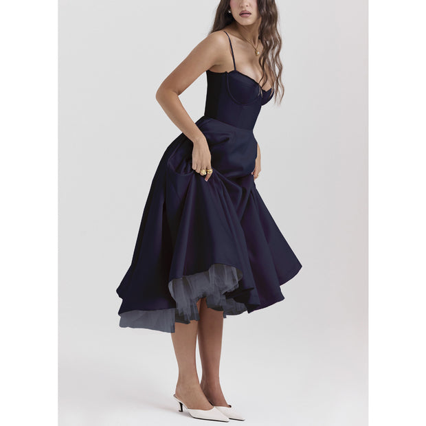 V-neck Brace Sleeveless Dress Pettiskirt Maxi Skirt