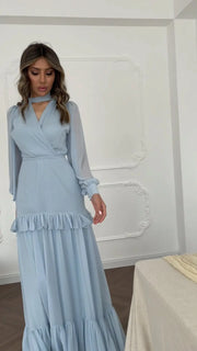 Fashion Temperament Lantern Sleeve Ruffled Tiered Dress