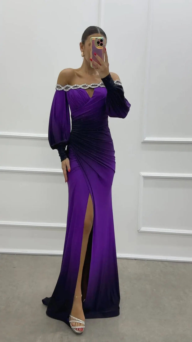 Elegant Contrast Color Rhinestone Split Dress