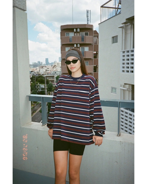 Simple Contrast Color round Neck Striped Sweater