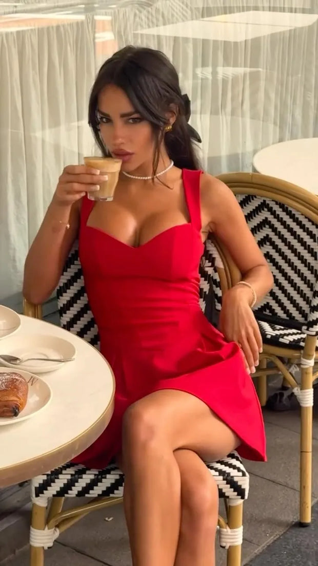 Sexy Spaghetti Straps Sleeveless Waist-Tight Type a Dress