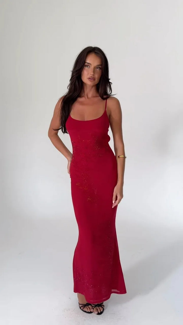 Sexy Waist Trimming Spaghetti Straps Sleeveless Slim Dress