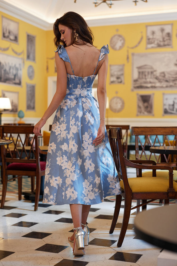 The Vera Dress in Dusk Blue Baroque Floral