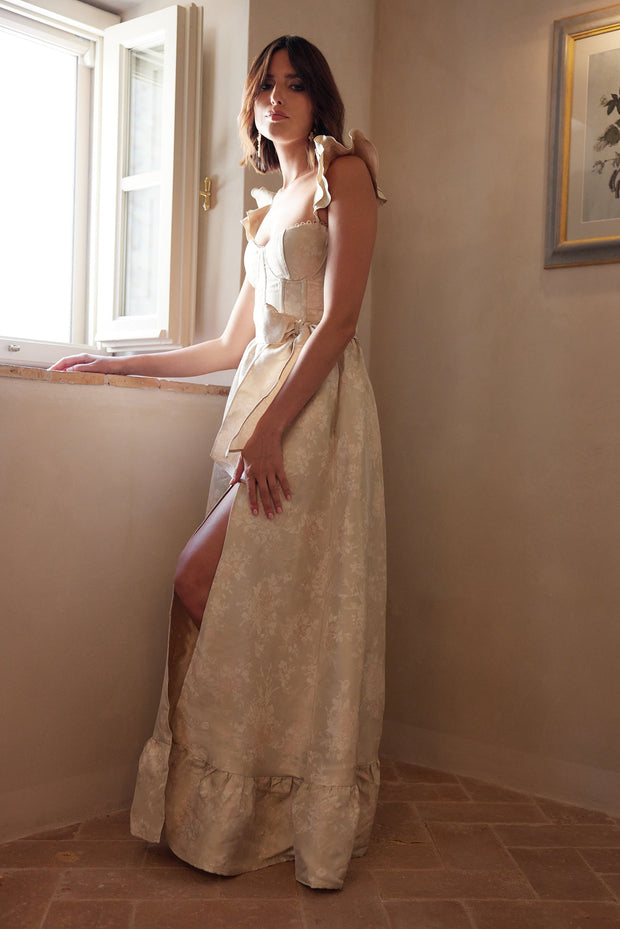 The Veronica Dress in Taupe Windsor Brocade