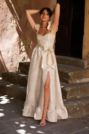 The Veronica Dress in Taupe Windsor Brocade