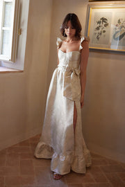 The Veronica Dress in Taupe Windsor Brocade