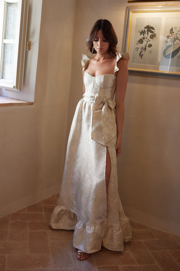 The Veronica Dress in Taupe Windsor Brocade