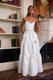 The Vivian Dress in White Windsor Brocade