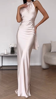 Elegant Slim Satin Elegant Backless Evening Dress