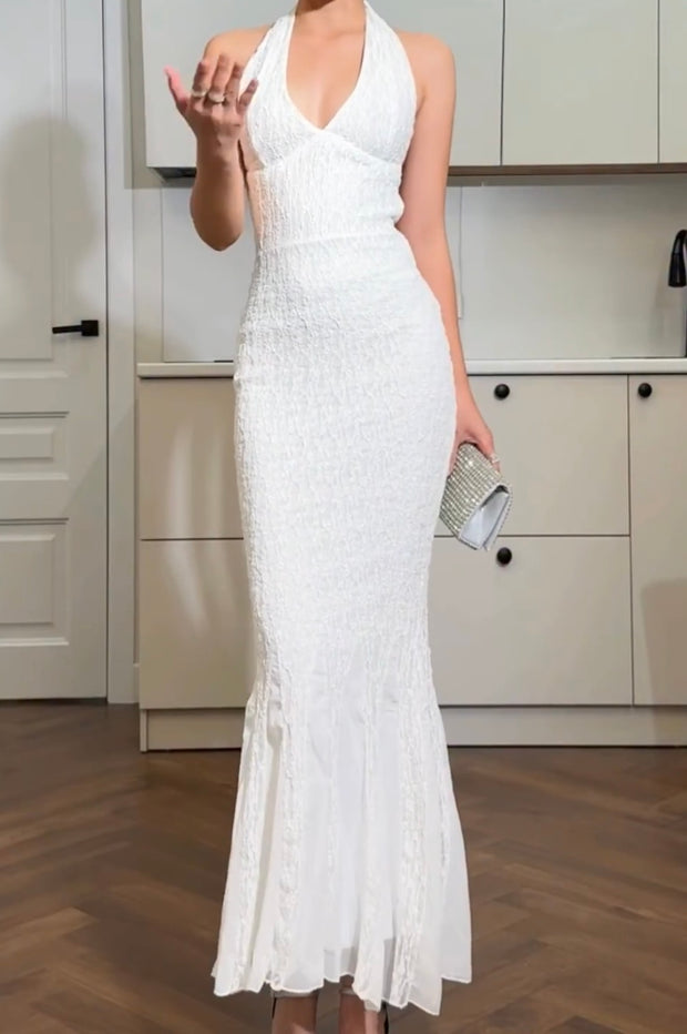 Fashionable, Elegant and Sexy Solid Color High Waist Slim Hanging Neck Dress