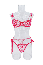 Romantic Love Embroidery Sexy Suspender See-through Mesh Underwear